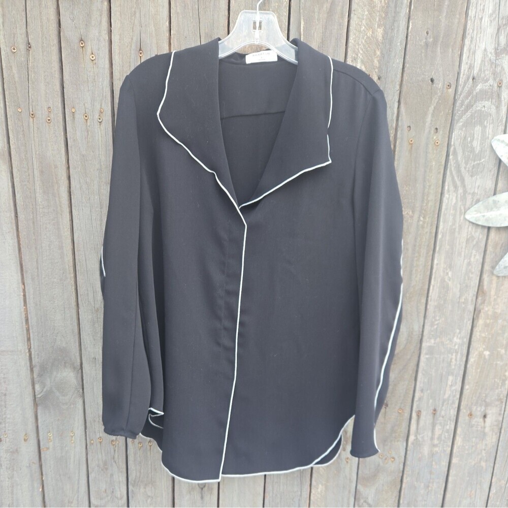 Aritzia Babaton Women's Size S Black Rena Blouse V-Neck Shirt Long Sleeve Top